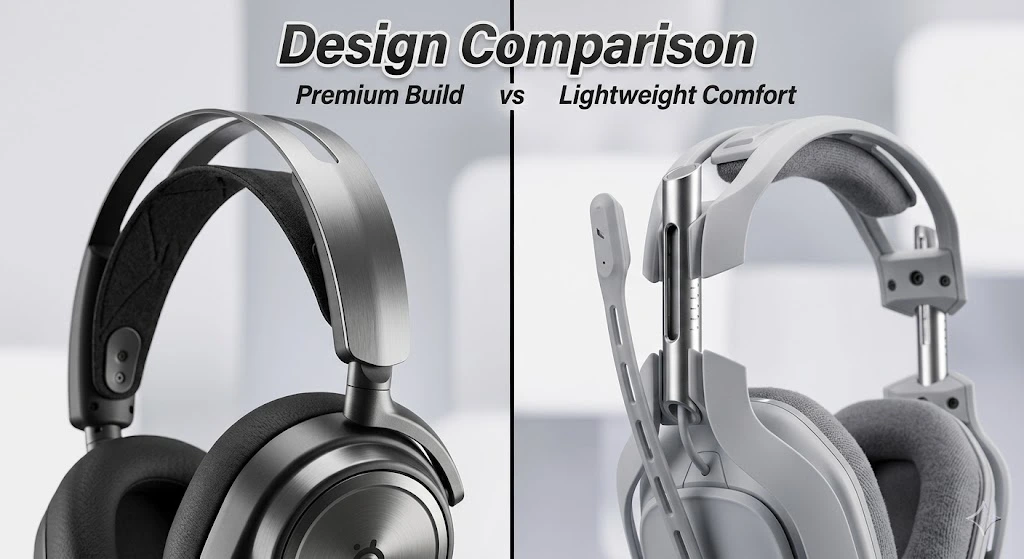 SteelSeries Arctis Nova Pro vs Astro A50 X design and comfort comparison showing build quality differences